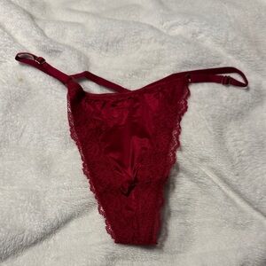Victoria's Secret Red Satin Lace Thong